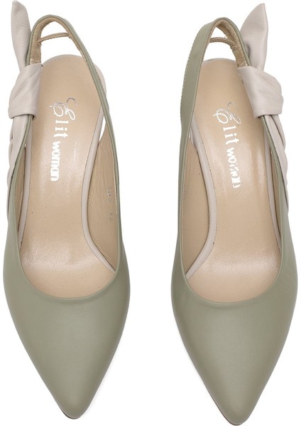 Elit Amina Kadın Deri Klasik Topuklu Ayakkabı Yeşil fırsatları