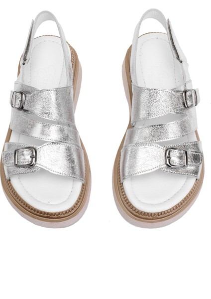 Elit Vesta Kadın Deri Düz Sandalet Gümüş modelleri