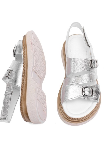 Elit Vesta Kadın Deri Düz Sandalet Gümüş fırsatları