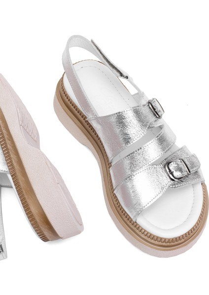 Elit Vesta Kadın Deri Düz Sandalet Gümüş indirimleri