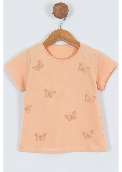 Kız Çocuk Tshirt Kelebek Baskılı Bisiklet Yaka D31