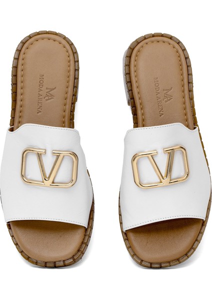 Elit Kira Kadın Deri Düz Terlik Beyaz indirimleri