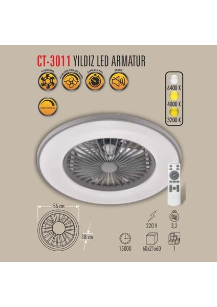 CT-3011 Yıldız Kumandalı LED Tavan Vantilatörü fiyatları