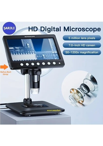 7 Inç Hd Dijital Şarjlı Büyüteç Mikroskop (Hafıza Kart Girişli - LED Aydınlatma)