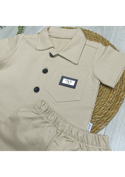 Erkek Bebek Yakalı Düğmeli Armalı Şort Gömlek Ikili Takım fırsatları