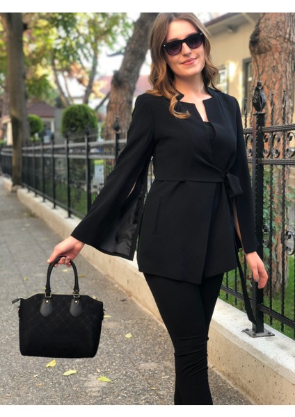 Kadın Kolu Yırtmaçlı Yandan Bağlamalı Blazer Ceket