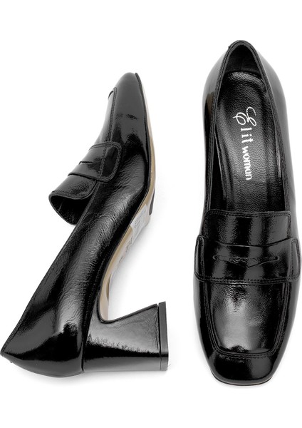 Elit Mireya Kadın Rugan Deri Klasik Topuklu Ayakkabı Siyah fırsatları