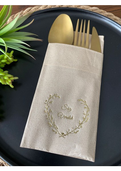 Gold Yaldızlı Kraft Söz Verdik Kalp Çelenk Cepli Peçete 12'li 40X40 fiyatları