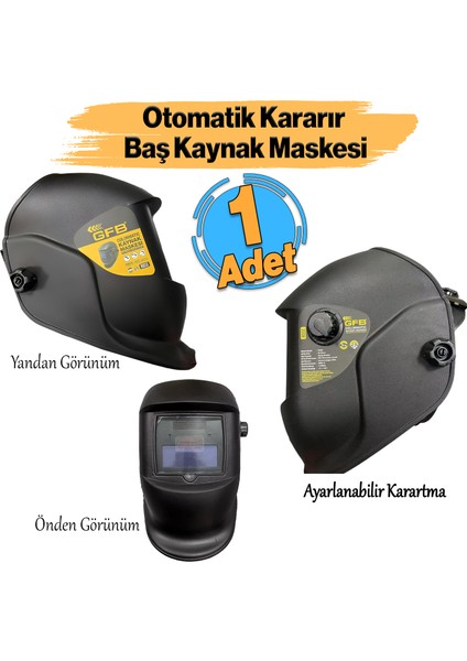 Güneş Enerjili Pilli Otomatik Kararan Baş Maskesi Siperlik Kartuşlu Kaynak Gözlüğü Ayarlanabilir