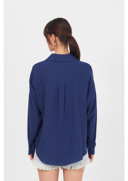 Laci Tek Cepli %100 Pamuk Oversize Müslin Gömlek 4697A