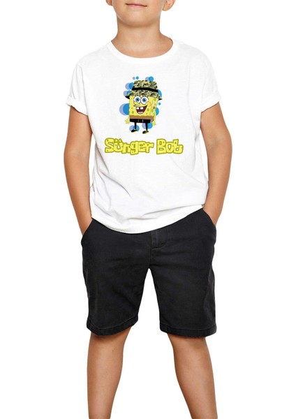 Sünger Bob Dedektif Beyaz Çocuk Tişört