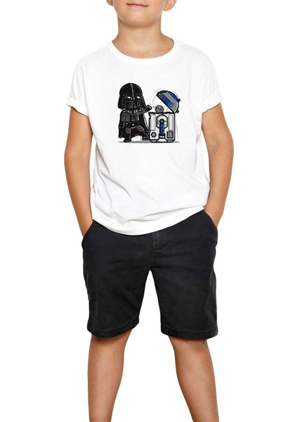Darth Vader R2D2 Trashcan Beyaz Çocuk Tişört