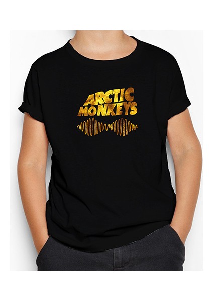 Arctic Monkeys Logo Wave Gold Siyah Çocuk Tişört