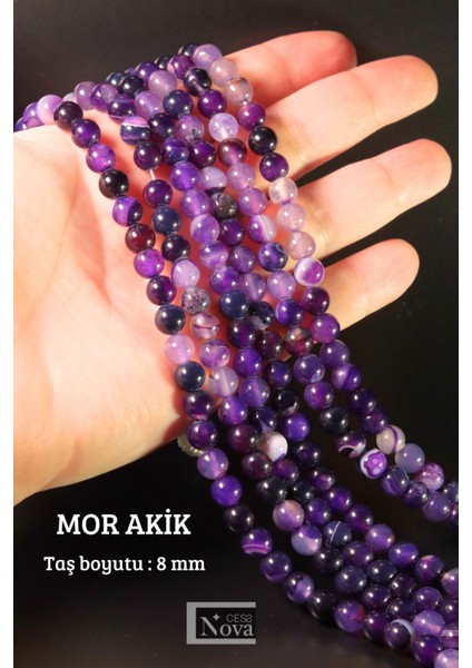 Sertifikalı 8 mm Mor Akik Doğal Taş Dizi (45-47 Adet) fiyatları