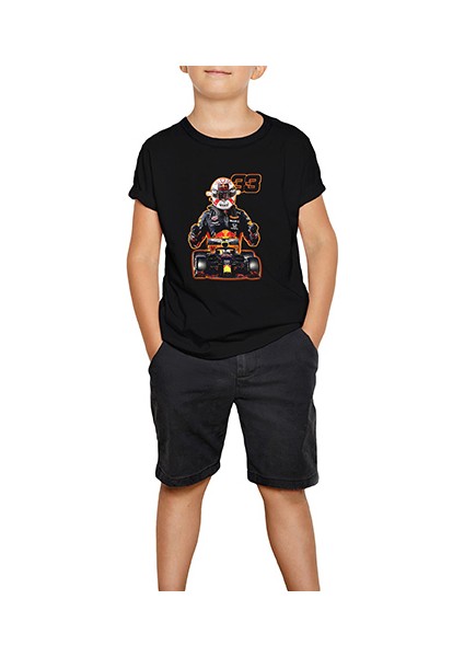 F1 Redbull Max Verstapen Siyah Çocuk Tişört