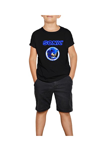 Sonic Light Circle Siyah Çocuk Tişört