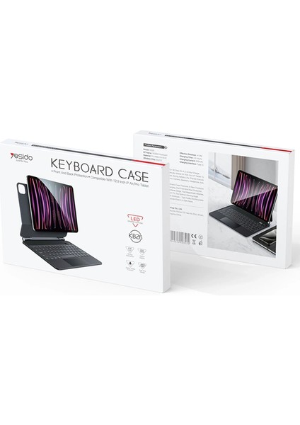 Yesido Apple Ipad 11.nesil A16 2025/ 10. Nesil 10.9 Inç Magic Klavye Keyboard Touchpad Akıllı Işıklı Q Manyetik Klavyeli Kılıf