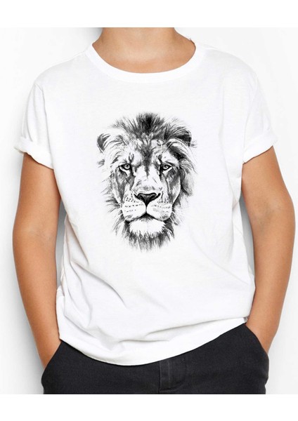 Lion Face Beyaz Çocuk Tişört