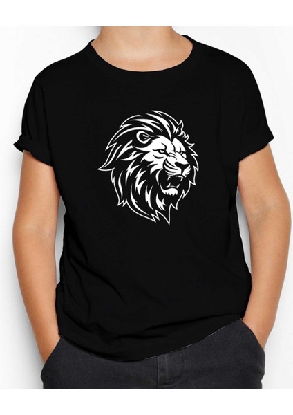 Black And White Lion Siyah Çocuk Tişört