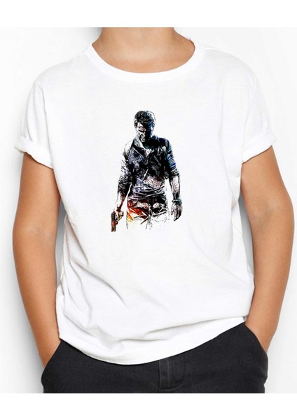Uncharted 4 Nathan Drake Siluet Beyaz Çocuk Tişört