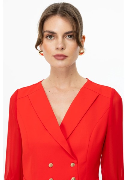 Kruvaze Yaka Kolları Tül Ceket Mercan 04202 fiyatları