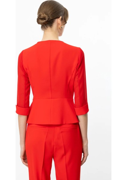 Kruvaze Yaka Kolları Tül Ceket Mercan 04202 modelleri