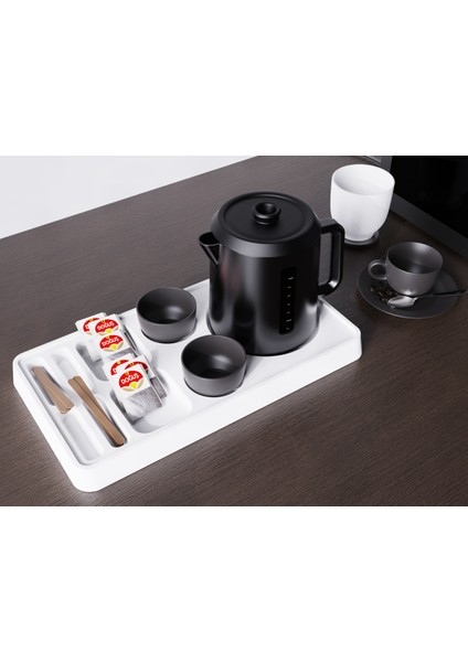 Sunum Tepsisi-Otel Tipi Kettle Altlığı Profesyönel Ikram Tepsisi/ Çay-Kahve-Şeker/ Fincan Bölmel