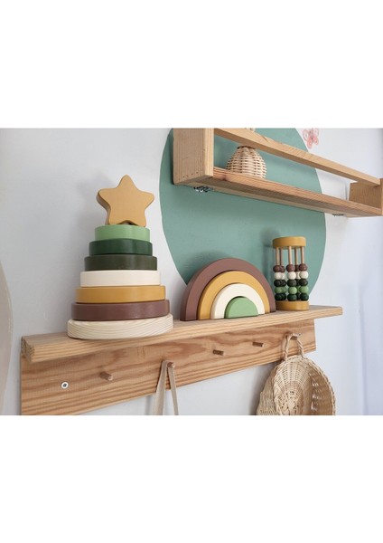 Yıldız Halka Kule Set (Halka Kule + Abaküs + Gökkuşağı )Ahşap Oyuncak Dekor Montessori Oyuncak