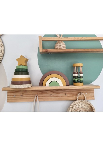 Yıldız Halka Kule Set (Halka Kule + Abaküs + Gökkuşağı )Ahşap Oyuncak Dekor Montessori Oyuncak