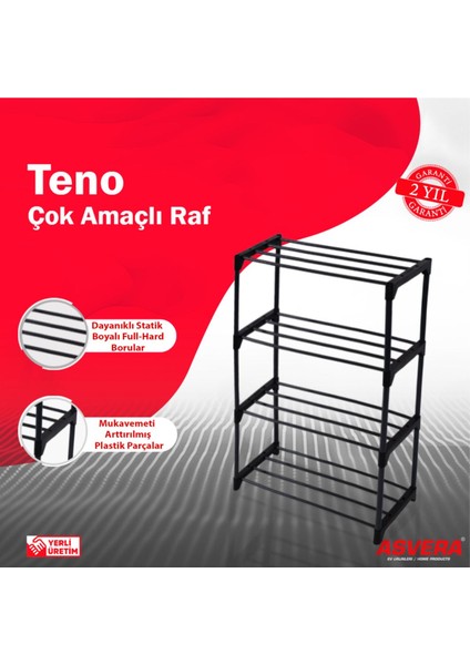 4 Katlı Metal Raf, Organizer ve Kitaplık, Çok Amaçlı, Gri Renk