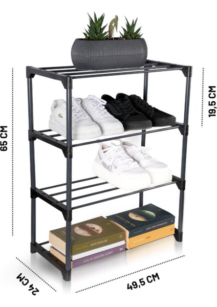 4 Katlı Metal Raf, Organizer ve Kitaplık, Çok Amaçlı, Gri Renk