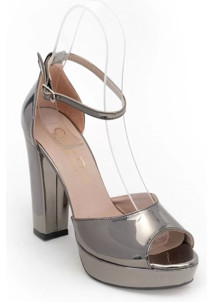 Kadın Moda Şık Platin Ayna Topuklu Zarif Tasarım Yüksek Topuk Düğün Nişan Gece Abiye Ayakkabı