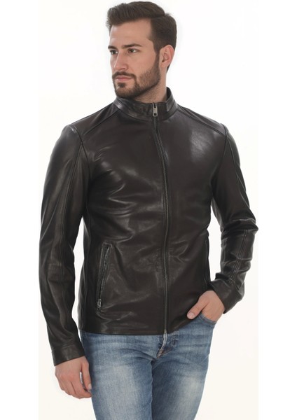 Erkek Minimal ve Çekici Derimont Ceket Erkek Hakiki Kuzu Derisi Slim Fit Siyah Mont modelleri