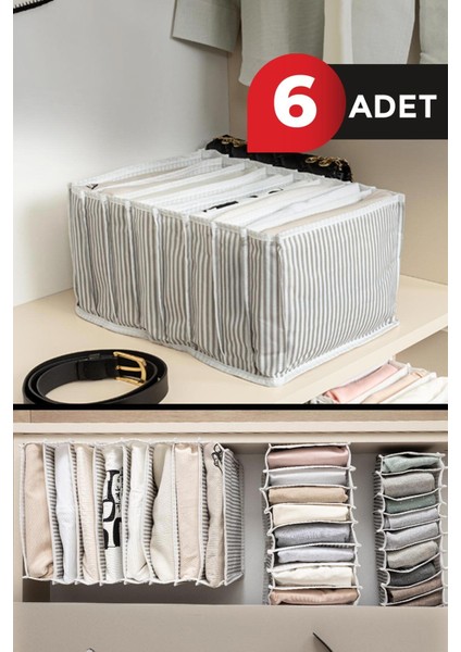 Gri Akordiyon Organizer Large 24x37x18 cm, 6'lı set, Kumaş, Şık ve kullanışlı düzenleyici