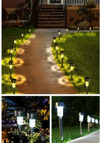 3 Adet Güneş Enerjili Bahçe Aydınlatma Metal Gövdeli Beyaz Ledli Montajsız Solar Aydınlatma 33 cm fiyatları