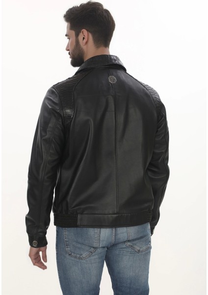 Erkek Dikkat Çekici Derimont Bomber Hakiki Kuzu Derisi Mont Fermuarlı Yılan Desenli fırsatları