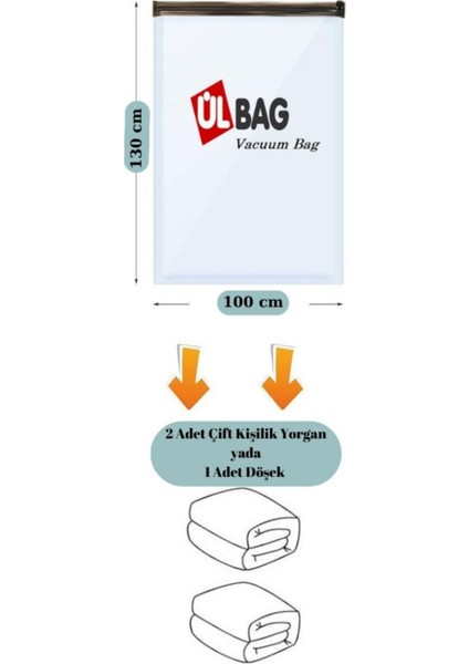 (3 Adet)(En Büyük Boy) 100 cm x 130 cm (Yorgan ve Döşek) Vakumlu Poşet- Vakumlu Hurç - Vakumlu Torb