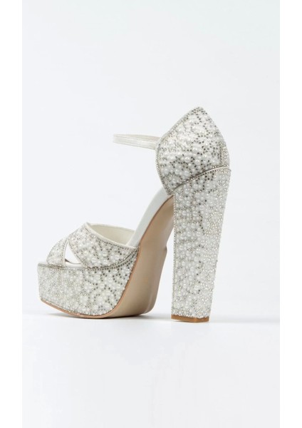 Kadın Moda Gümüş Sultan Full Inci Taşlı Klasik Köşe Kalıplı Kalın Düğün Nişan Gece Abiye Ayakkabı fırsatları