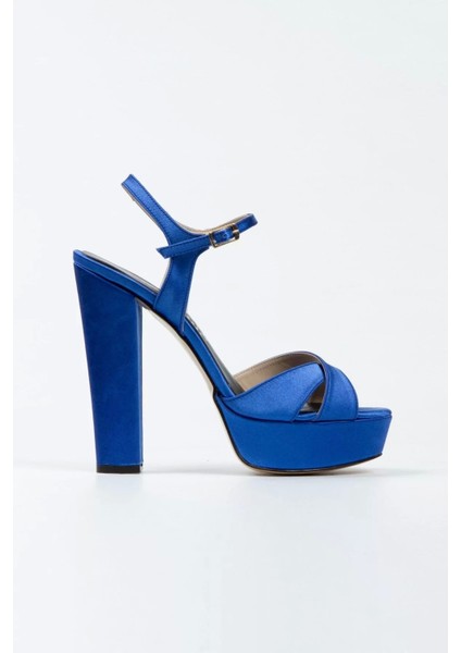 Kadın Moda Şık Gümüş Saten Klasik Ayakkabı Kalın Düğün Nişan Gece Abiye Ayakkabı