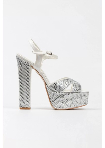 Kadın Moda Şık Gold Ayna Full Taşlı Klasik Köşe Kalıplı Kalın Düğün Nişan Gece Abiye Ayakkabı