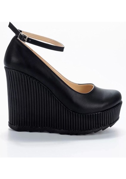 Kadın Moda Şık Siyah Cilt Dolgu Topuklu Ayakkabı Topuklu Düğün Nişan Gece Abiye Ayakkabı