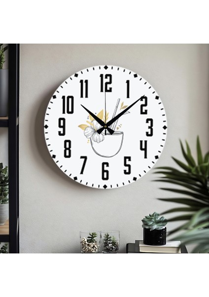 Çiçek Desenli Dekoratif Türkçe Rakamlı Uv Baskılı Duvar Saati (Sessiz) Akar Mekanizma Metal Akrep