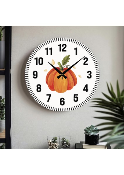 Çiçek Desenli Dekoratif Türkçe Rakamlı Uv Baskılı Duvar Saati (Sessiz) Akar Mekanizma Metal Akrep