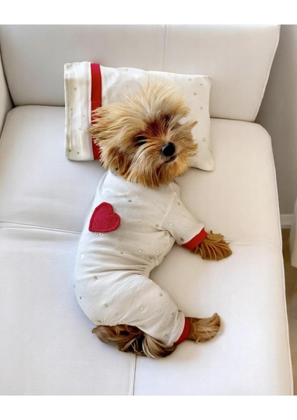 Sparkle Hearts Penye Tulum Yastık Takım Uyku Set Köpek Tulum Elbise