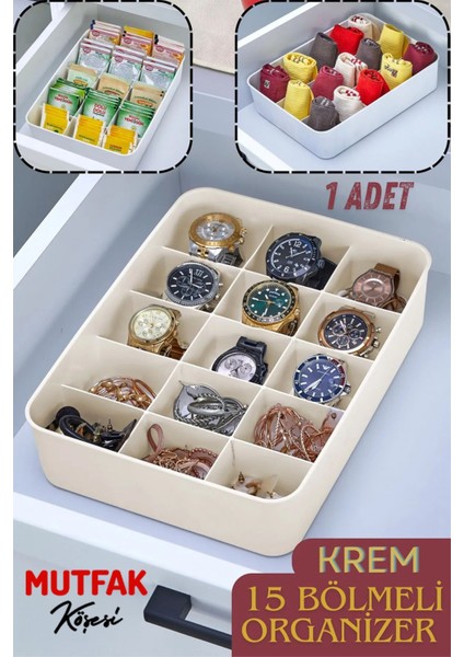15 Bölmeli Çok Amaçlı Organizer, Takı, Saat, Toka, Çorap ve İç Çamaşırı Düzenleyici