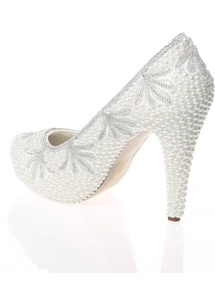 Kadın Moda Şık Sedef Inci Taş Işlemeli Topuklu Zarif Tasarım Düğün Nişan Gece Abiye Ayakkabı fırsatları