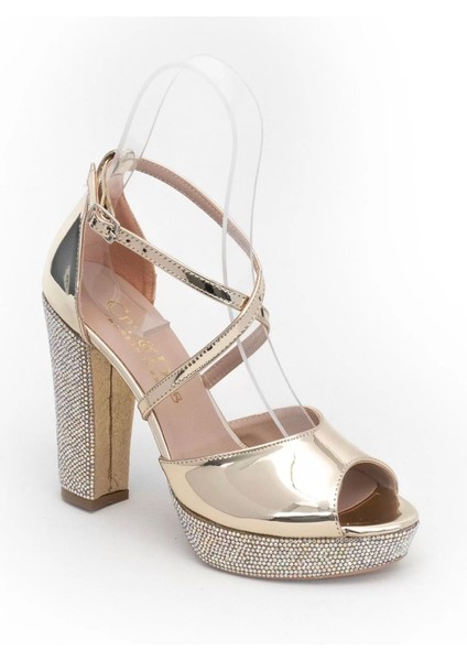 Kadın Moda Şık Gold Ayna Taşlı Topuklu Zarif Tasarım Düğün Nişan Gece Abiye Ayakkabı fiyatları