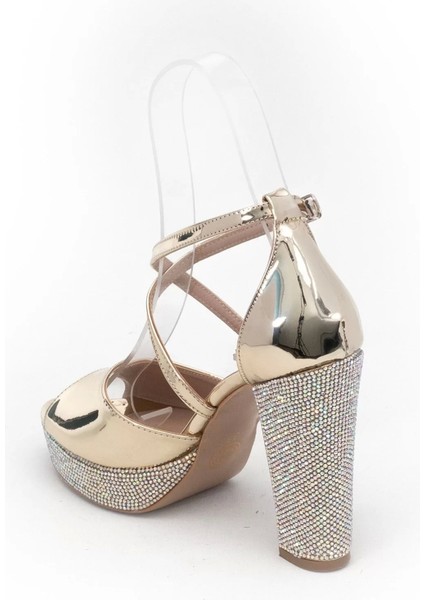 Kadın Moda Şık Gold Ayna Taşlı Topuklu Zarif Tasarım Düğün Nişan Gece Abiye Ayakkabı fırsatları