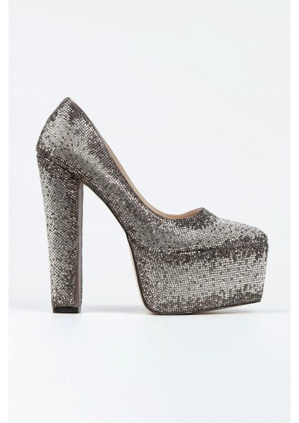 Kadın Moda Şık Sultan Çift Renktaşlı Klasik Sivri Kalın Topuklu Düğün Nişan Gece Abiye Ayakkabı