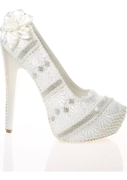 Kadın Moda Şık Sedef Inci Taş Işlemeli Gelin Ayakkabı Topuklu Düğün Nişan Gece Abiye Ayakkabı